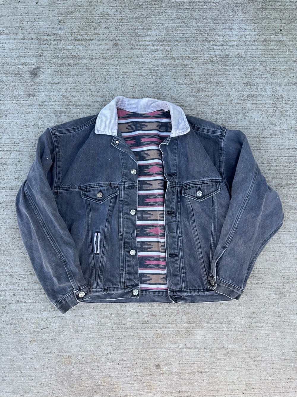 Vintage Faded Black 90s Arizona Jean Co Jean Trucker Jacket Made In USA Size S
